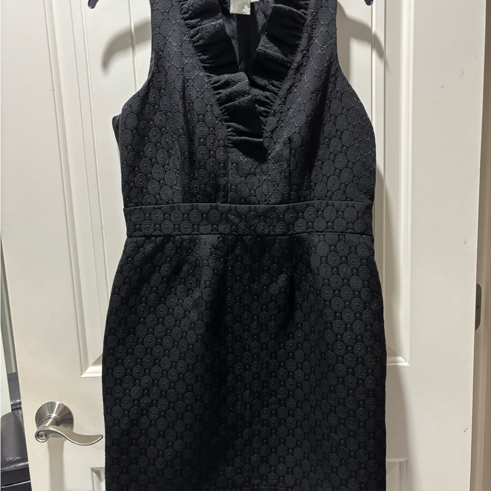 Taylor Black Ruffled V-Neck Midi Dress
